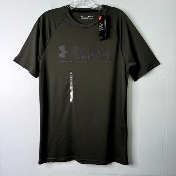 Under Armour Loose Fit Heatgear Logo Short Sleeve T-Shirt Olive Green Men's Sz S - Picture 1 of 12